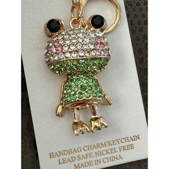 Frog Bag Charm Keychain Bling Crystals Gold - Picture 3 of 9